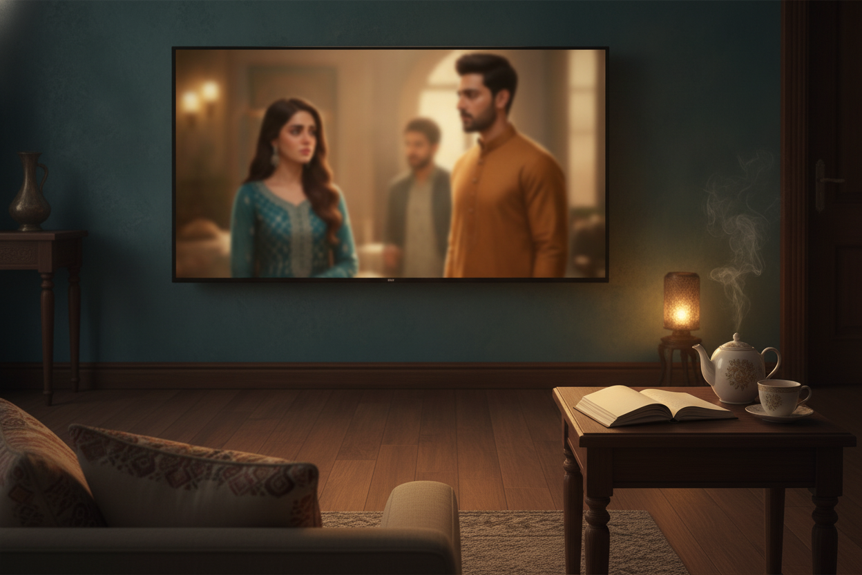 Cozy Pakistani living room prepared for watching a new drama serial